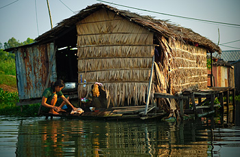 Maison typique sur les abords du fleuve Mékong au Vietnam
